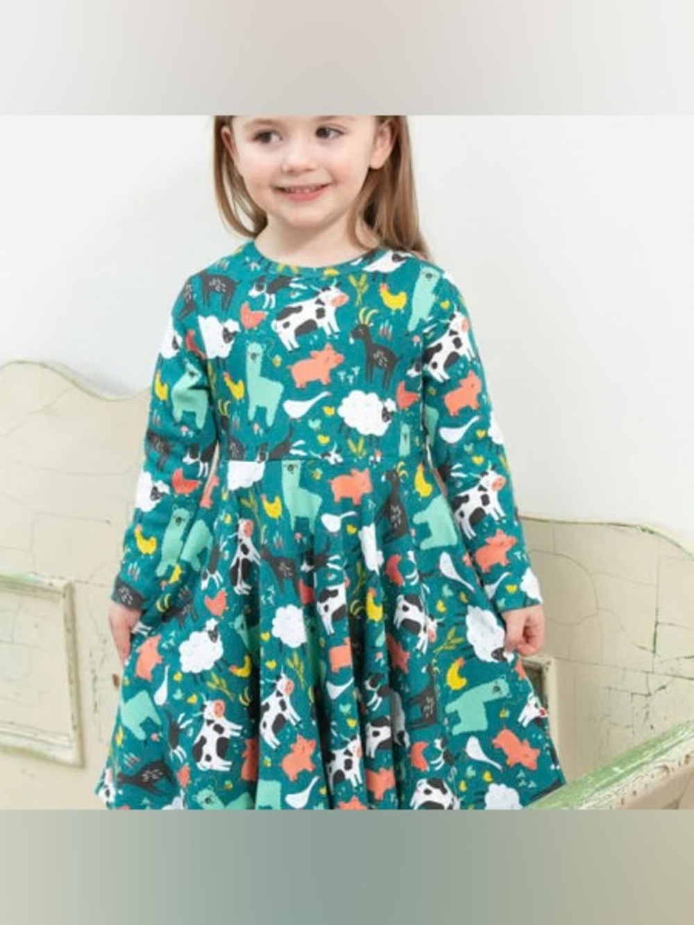 NWT Piccalilly Buckden Farm Skater Dress Animal Print Twirl Organic Cotton